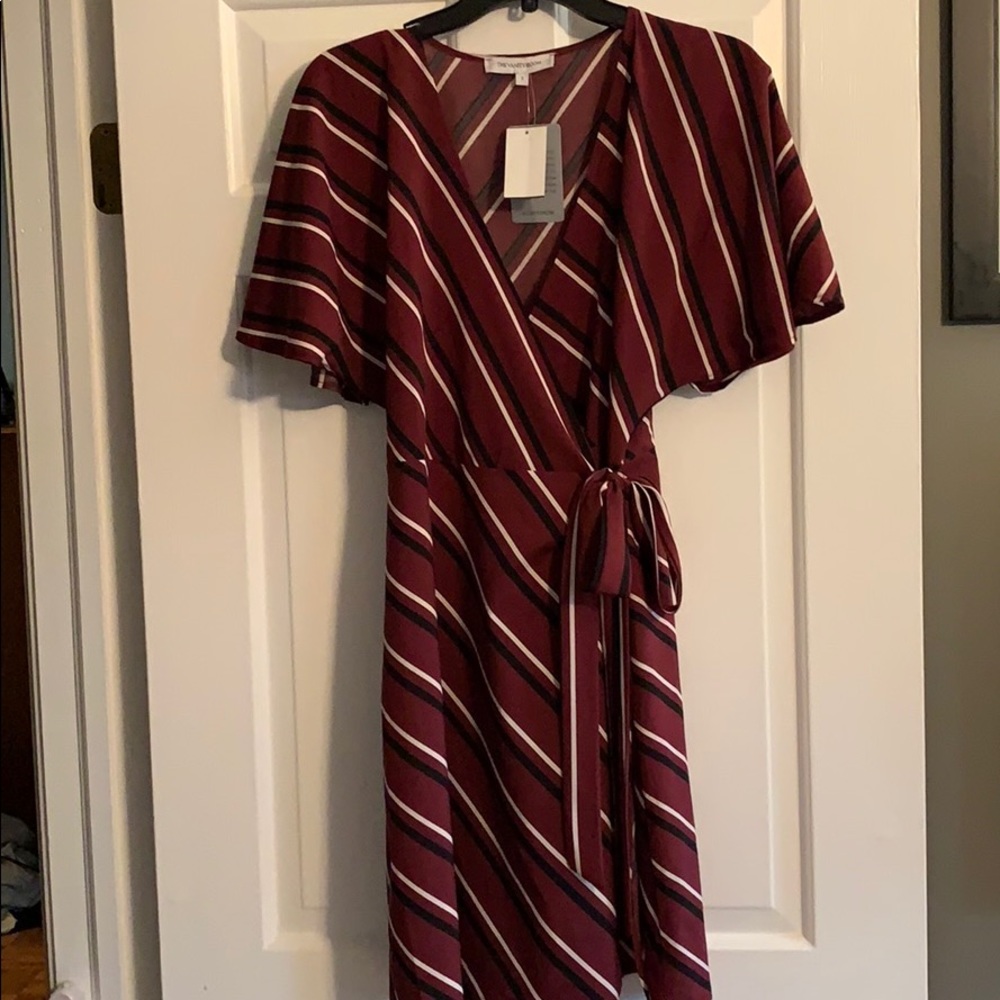 Vanity room plum combo stripe wrap  dress